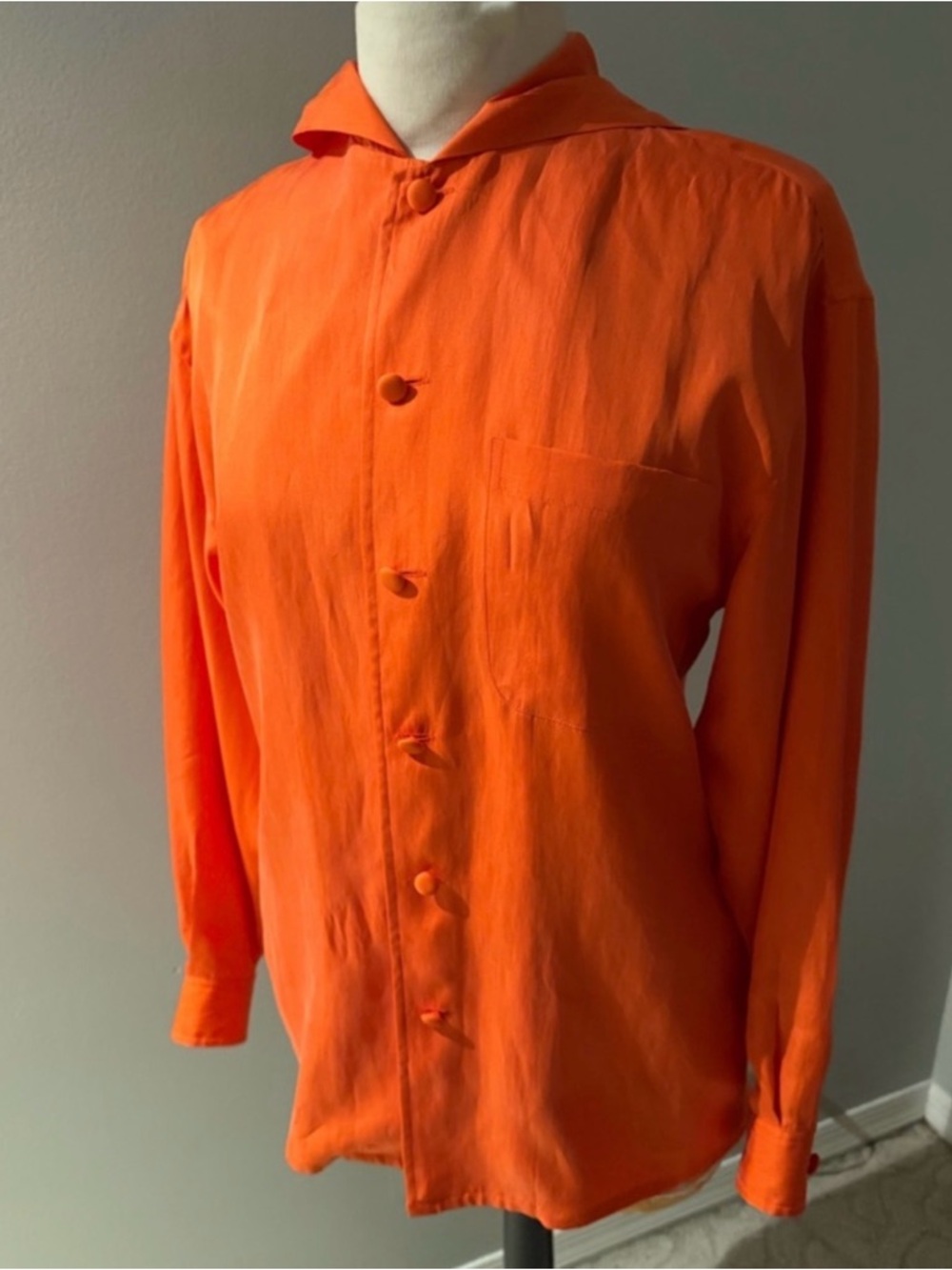 Henri Bendel Vibrant Pumpkin Lightweight Hooded Silk Shirt/jacket